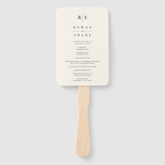 クラシックブラック&ベージュ色モノグラム結婚式 プログラム ハンドファン (正面)