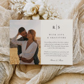 クラシックブラック&ベージュ色モノグラ結婚ムの写真 サンキューカード