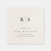 クラシックブラック&ベージュ色モノグラ結婚ムバー スタンダードカクテルナプキン (正面)