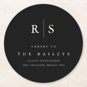 クラシックブラック&ベージュ色モノグラ結婚ムバー ラウンドペーパーコースター (正面)