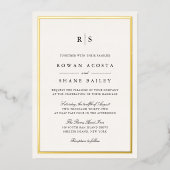 クラシックブラック&ベージュ色モノグラ縁どムズ結婚ズ 箔招待状 (正面)