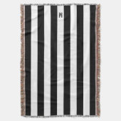 クラシックブラック&ホワイトカバナストライプモノグラム スローブランケット (正面縦)