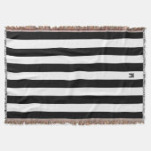 クラシックブラック&ホワイトカバナストライプモノグラム スローブランケット (正面)