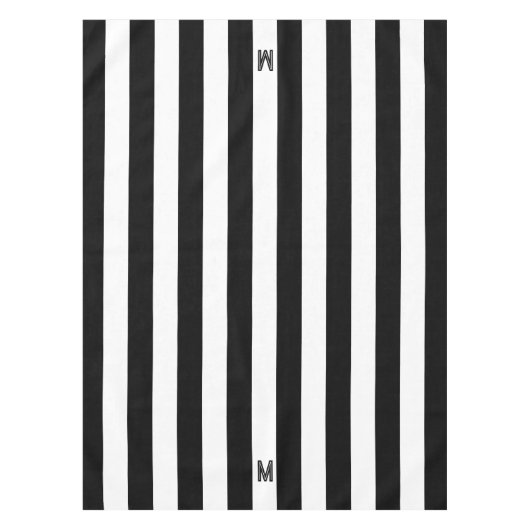 クラシックブラック&ホワイトカバナストライプモノグラム テーブルクロス (正面)