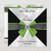クラシックブラック&ホワイトドレープとグリーンボウ セーブザデート (正面/裏面)