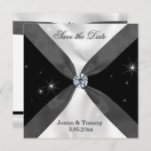 クラシックブラック&ホワイトドレープ招待状 セーブザデート (正面/裏面)