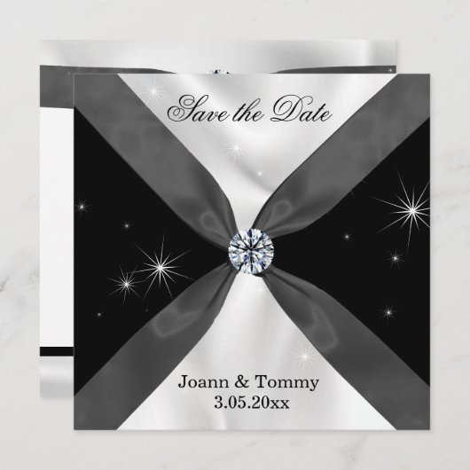 クラシックブラック&ホワイトドレープ招待状 セーブザデート (正面/裏面)