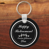 クラシックブラック&ホワイトハッピーリタイア キーホルダー (正面)