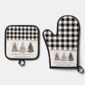 クラシックブラック&ホワイトバッファロープレイドクリスマス 鍋つかみ&鍋敷きセット (正面)