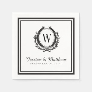 クラシックブラック&ホワイトモノグラム紙ナプキンス スタンダードカクテルナプキン