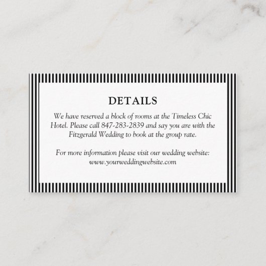 クラシックブラック&ホワシンプルイト薄ストライプの結婚ズ エンクロージャーカード (正面)