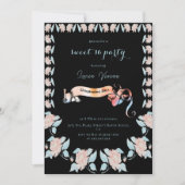 クラシックブラック&ライトピンクフローラ甘い16 招待状 (正面)