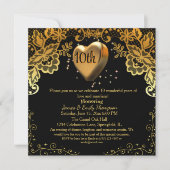 クラシックブラック&金ゴールドの結婚記念日パーティー 招待状 (正面)