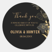 クラシックブラック&金ゴールドフローラ結婚ズ・サンキュー ラウンドシール (正面)