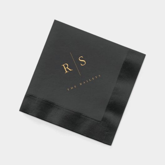 クラシックブラック&金ゴールドモノグラム結婚ズ 箔ナプキン (左)