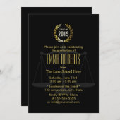 クラシックブラック&金ゴールドロースクール卒業 招待状 (正面/裏面)