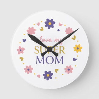 クラシックブラック I Love My Super Mom エブリデイウォッチ ラウンド壁時計