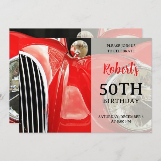 クラシックブリティッシュカー誕生日招待状 招待状 (正面/裏面)