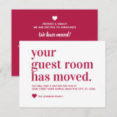 クラシックブルガンディレッドタイポグラフィゲストルームムービング 案内状 (正面/裏面)