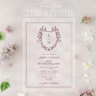 クラシックブルゴーニュワイルドフラワーモノグラム結婚クレスト アクリル招待状