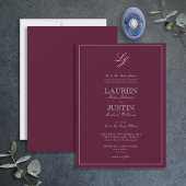 クラシックブルゴーニュ書道モノグラム結婚ズ 招待状