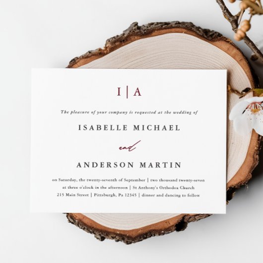 クラシックブルゴーニュ結婚モノグラム 招待状