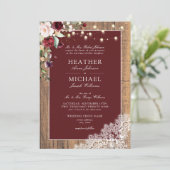 クラシックブルゴーニュ赤面ウッドレーススクリプ結婚ト 招待状 (スタンド正面)