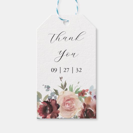 クラシックブルゴーニュ赤面バラ&牡丹 ギフトタグ (正面)