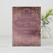 クラシックブルゴーニュ金ゴールドフローラ結婚オーナメント 招待状 (スタンド正面)