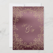 クラシックブルゴーニュ金ゴールドフローラ結婚オーナメント 招待状 (裏面)