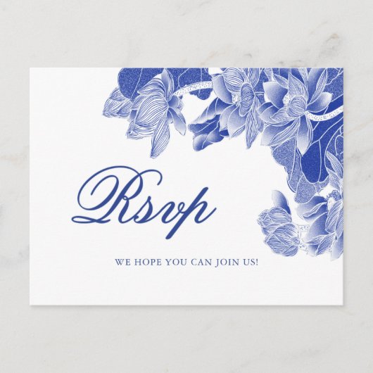 クラシックブルーとホワイトのフローラ結婚ズ ポストカード (正面)