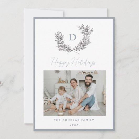 クラシックブルーとホワイトのモノグラムのクレスト写真 シーズンカード (正面)