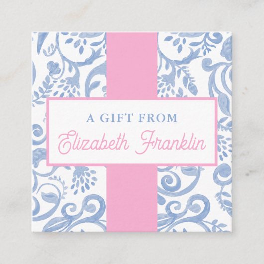 クラシックブルーとホワイトパターンの贈り物 エンクロージャーカード (正面)