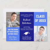 クラシックブルーとホワイト卒業写真テンプレート 招待状 (正面)