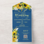 クラシックブルーのひまわりQRコード オールインワン招待状 (内側)