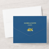 クラシックブルーのひまわりQRコード オールインワン招待状 (裏面)