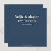 クラシックブルーのモダンなタイポグラフィーの結婚式のSave The Date セーブザデート (正面/裏面)