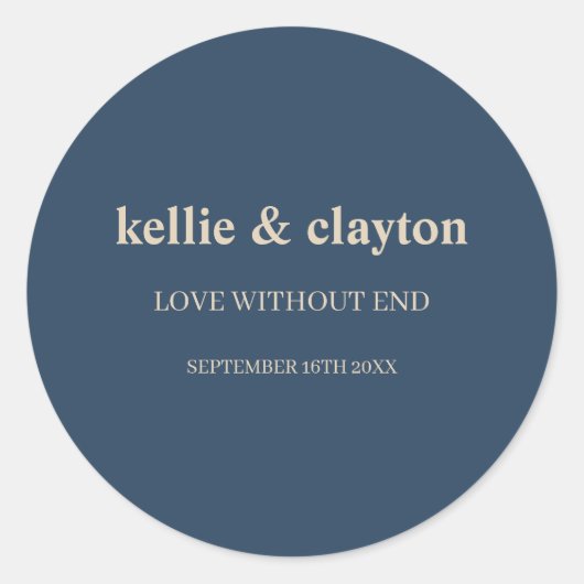 クラシックブルーのモダンな結婚式のデザイン ラウンドシール (正面)