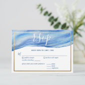 クラシックブルーの海岸の優雅さ 水彩波 出欠カード (スタンド正面)