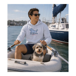 クラシックブルーの縞織り柄の笑顔の犬のシルエット パーカ