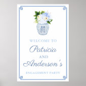 クラシックブルーの花柄ジンジャージャーエンゲージメントパーティー ポスター (正面)