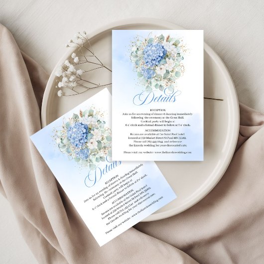 クラシックブルーアジサイの結婚式詳細カード 出欠カード