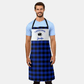 クラシックブルーアンドブラックバッファロープレイド調理師 エプロン (着用した状態)