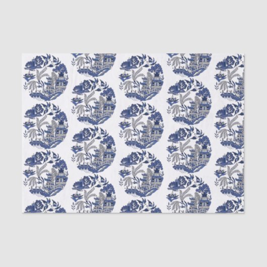 クラシックブルーウィローデザインティッシュペーパー 薄葉紙 (正面)