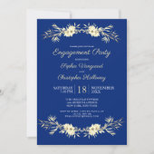 クラシックブルーウィンターフローラ婚約パーティ 招待状 (正面)