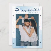 クラシックブルーウォーターカラーハッピーハヌカー写真 シーズンカード (正面)