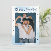 クラシックブルーウォーターカラーハッピーハヌカー写真 シーズンカード (スタンド正面)