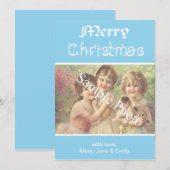 クラシックブルーエレガントメリークリスマスフォトカード シーズンカード (正面/裏面)