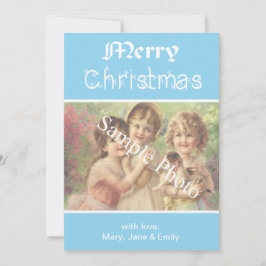 クラシックブルーエレガントメリークリスマスフォトカード シーズンカード