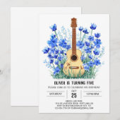 クラシックブルーギター少年誕生日 招待状 (正面/裏面)